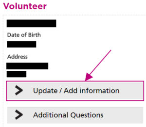 Screenshot: how to update volunteer information