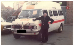 Gerald Richardson with his ambulance on his final day working with the NHS before retirement