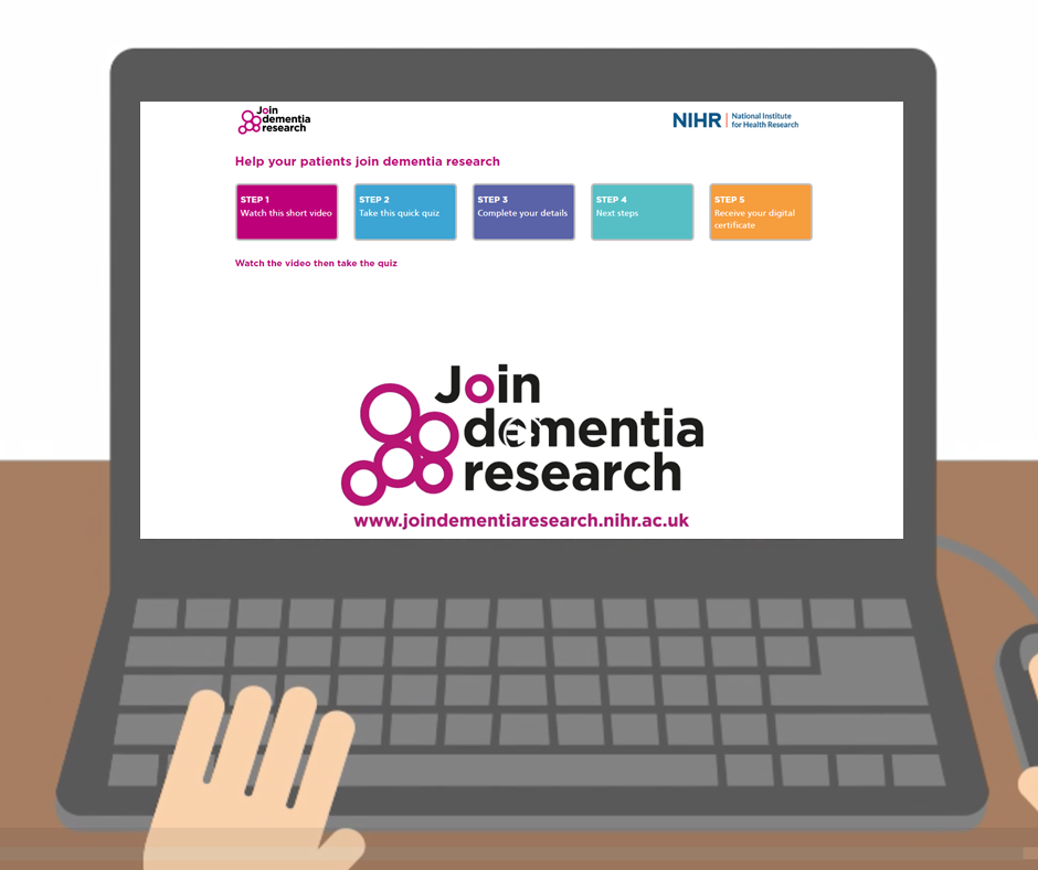 Graphic of a person using the Join Dementia Research learn tool