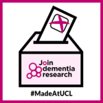 Graphic of voting slip going into Join Dementia Research box